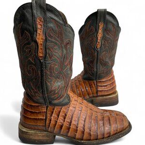 Reywelt Leather Crocodile or Alligator Western Square Toe Cowboy Boots Men's 7.5